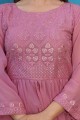 Faux georgette Sharara Suit with Embroidered in Pink
