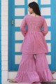 Faux georgette Sharara Suit with Embroidered in Pink