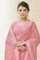 Baby pink Embroidered Velvet Saree