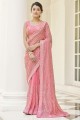 Baby pink Embroidered Velvet Saree
