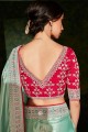 Embroidered Silk and shimmer Saree in Pista  with Blouse