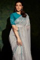 Embroidered Silk and shimmer Saree in Grey with Blouse