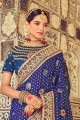 Royal blue Patola silk Saree with Hand,mirror