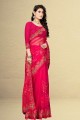 Net Embroidered,weaving,stone with moti Pink Saree with Blouse
