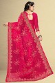 Net Embroidered,weaving,stone with moti Pink Saree with Blouse