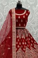 Bridal Lehenga Choli in Maroon with Velvet Embroidered