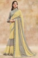 Resham,stone,embroidered Georgette,net and silk Lemon yellow Saree with Blouse