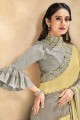 Resham,stone,embroidered Georgette,net and silk Lemon yellow Saree with Blouse