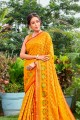 Mustard  Cotton and silk Saree with Weaving