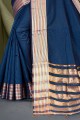 Blue Saree in Cotton and silk with Weaving