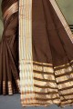 Brown Cotton and silk Saree with Weaving