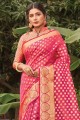 Pink Saree with Zari,weaving Organza