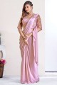 Pink Hand,embroidered Rayon Party Wear Saree