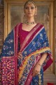 Blue Mirror,printed,lace border Patola silk Saree