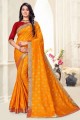 Silk Saree in Yellow Printed