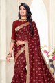 Silk Printed Maroon Saree with Blouse