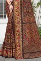 Brown Saree in Cotton with Printed