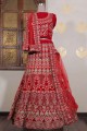 Red Embroidered Velvet Bridal Lehenga Choli with Dupatta