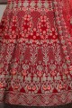 Red Embroidered Velvet Bridal Lehenga Choli with Dupatta