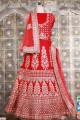 Bridal Lehenga Choli in Red Velvet with Embroidered