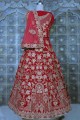 Embroidered Velvet Bridal Lehenga Choli in Maroon with Dupatta