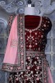 Bridal Lehenga Choli in Maroon Embroidered Velvet