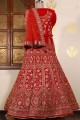 Bridal Lehenga Choli Embroidered  in Red Velvet