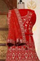 Bridal Lehenga Choli Embroidered  in Red Velvet