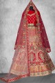 Bridal Lehenga Choli Embroidered in Red Velvet