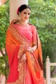 Pink, Orange Silk, Net Saree