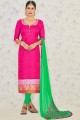 Rani Pink Banarasi Jacquard Churidar Suit