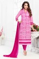 Enticing Pink Cotton Churidar Suit
