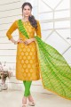 Dark Yellow Banarasi Jacquard Churidar Suit