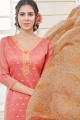 Fascinating Peach Banarasi Jacquard Churidar Suit