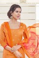 Orange Banarasi Jacquard Churidar Suit