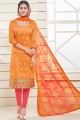 Orange Banarasi Jacquard Churidar Suit