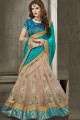 Latest Teal Green And Beige Silk And Net Saree