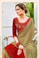 Mint Green & Red color Georgette Saree