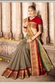 Gorgeous Khakhi color Cotton Silk Saree