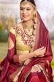 Maroon color Satin Silk Saree
