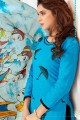 Traditional Blue color Cotton Churidar Suit