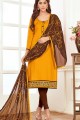 Alluring Musturd Yellow color Cotton Churidar Suit