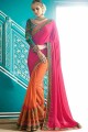 Pink & Orange color Satin Silk saree