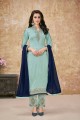 Georgette Satin Palazzo Suits in Sky Blue with dupatta