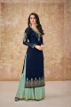 Satin Navy Blue Palazzo Suits in Georgette