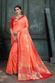 Art Silk Orange Saree in Weaving