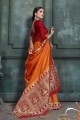 Weaving Art Silk Saffron  Saree Blouse