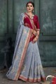 Enticing Grey Saree in Art Silk with Weaving