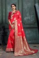 Contemporary Art Silk Saree with Weaving in Red