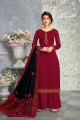 Maroon Silk Palazzo Suits with Georgette